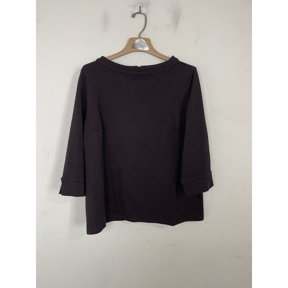 Talbots Womens 1X Knit Top Black Red Polka Dot Long‎ Sleeve Back Zip